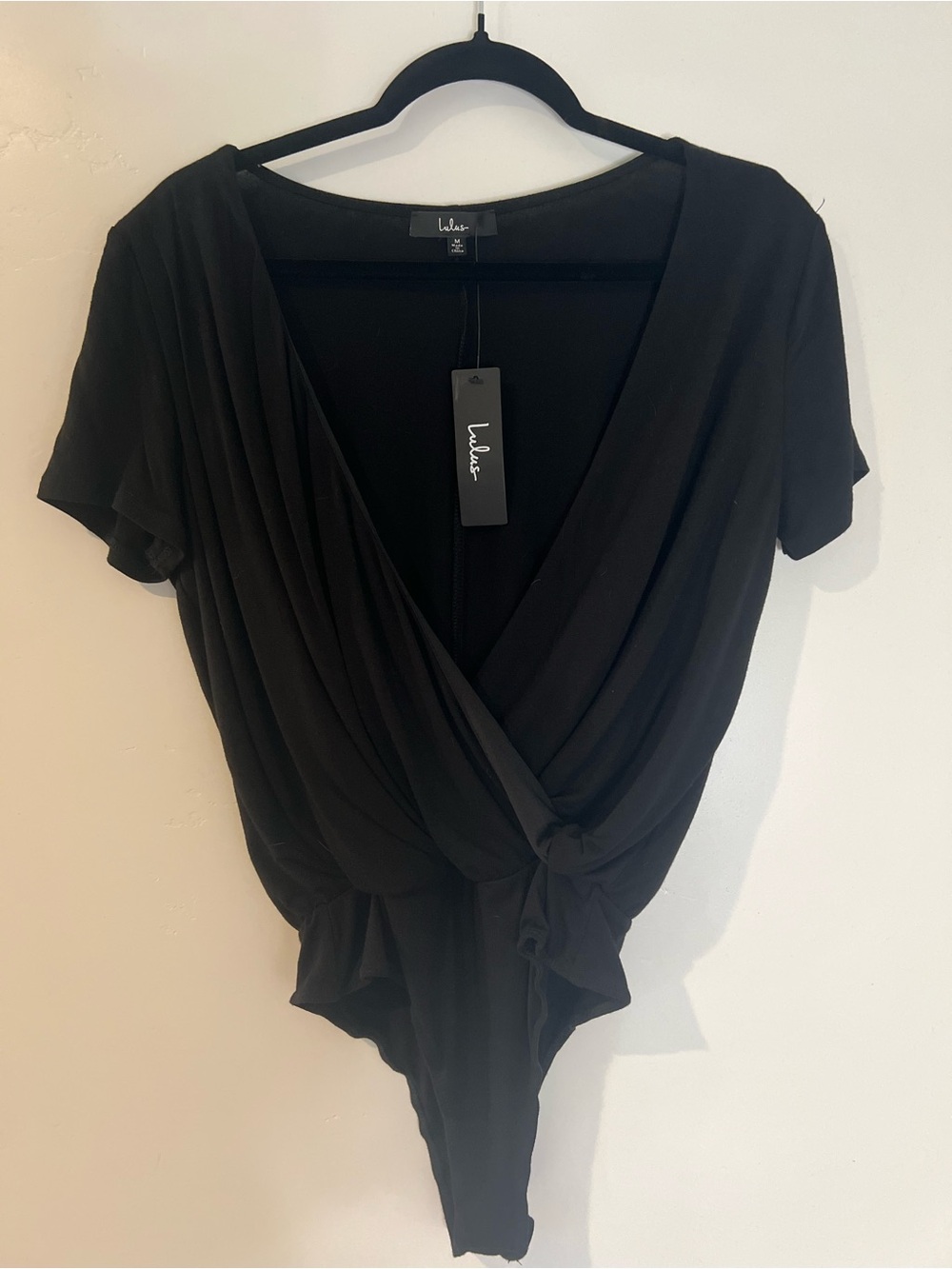 Lulus Marren Black Short Sleeve Surplice Bodysuit - Size M - Picture 5 of 5